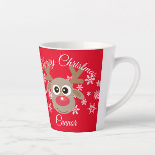 Tasse Latte Noëls rennes Type de script Snowflake Rouge