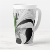 Tasse Latte Noir Abstrait et blanc avec art fractal vert (Angle droit)