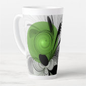 Tasse Latte Noir Abstrait et blanc avec art fractal vert (Angle gauche)