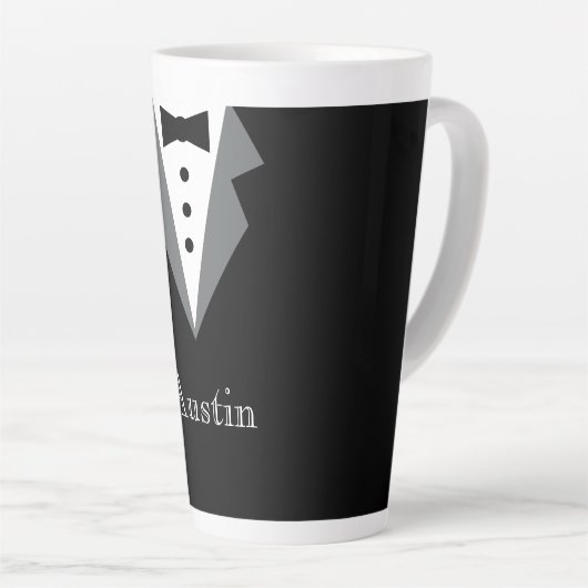 Tasse Latte Noir Blanc Formal Tuxedo Personnalisé (Angle droit)
