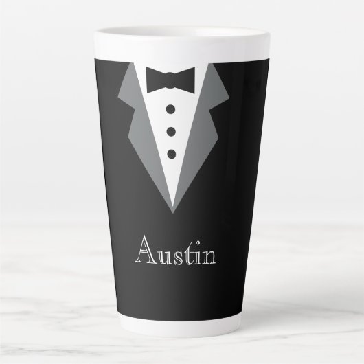 Tasse Latte Noir Blanc Formal Tuxedo Personnalisé (Devant)