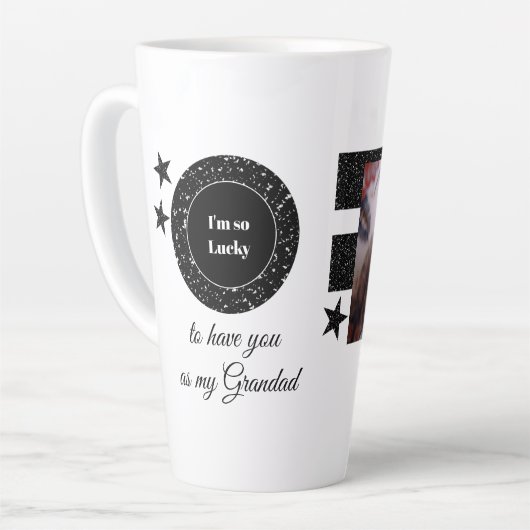 Tasse Latte Noir blanc si chanceux Grand-père avec photo (Angle gauche)