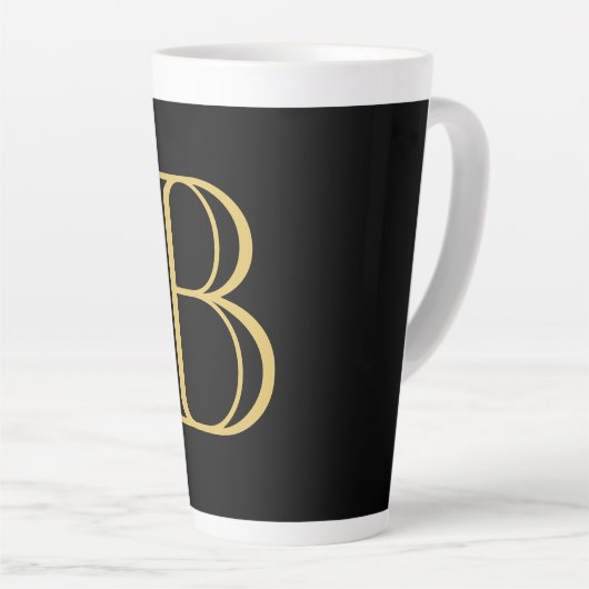 Tasse Latte Noir couleur or Monogramme professionnel Calligrap (Angle droit)