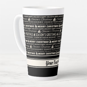 Tasse Latte Noir et blanc Joyeux Noël Typographie rétro