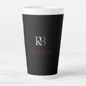 Tasse Latte Noir moderne Noir Monogramme Initiales Nom (Devant)