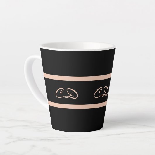Tasse Latte Noir rose or monogramme initiales élégant script (Angle gauche)
