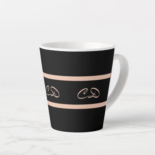 Tasse Latte Noir rose or monogramme initiales élégant script (Angle droit)