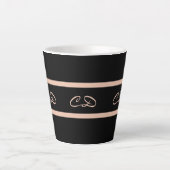 Tasse Latte Noir rose or monogramme initiales élégant script (Devant)
