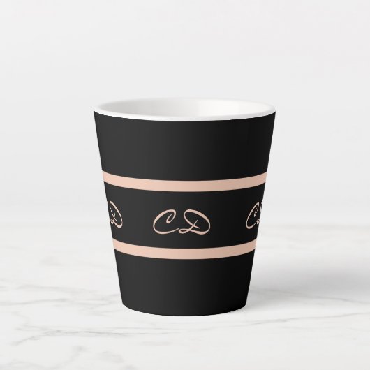 Tasse Latte Noir rose or monogramme initiales élégant script (Devant)