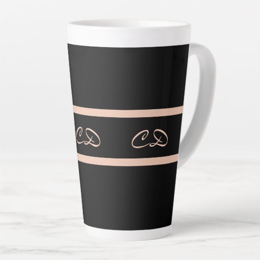 Tasse Latte Noir rose or monogramme initiales élégant script (Angle droit)