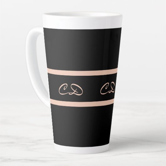 Tasse Latte Noir rose or monogramme initiales élégant script (Angle gauche)