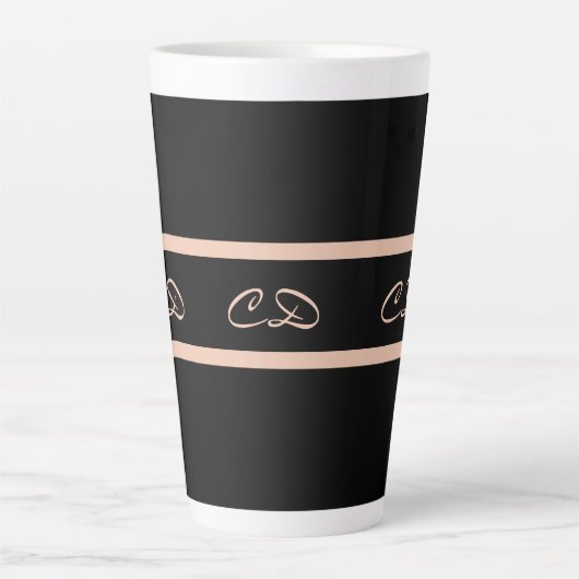 Tasse Latte Noir rose or monogramme initiales élégant script (Devant)