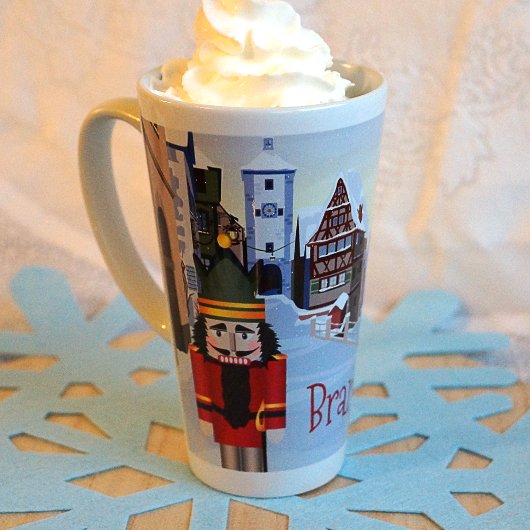 Tasse Latte Noisette de Noël Nom personnalisé Rouge