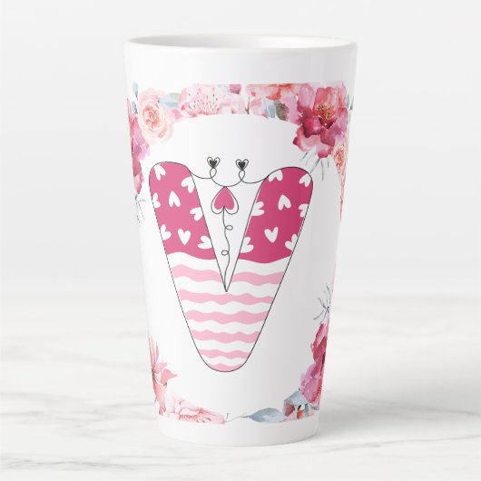 Tasse Latte Nom Alphabet V (Devant)