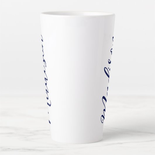 Tasse Latte Nom bleu marine Script manuscrit personnalisé (Devant)