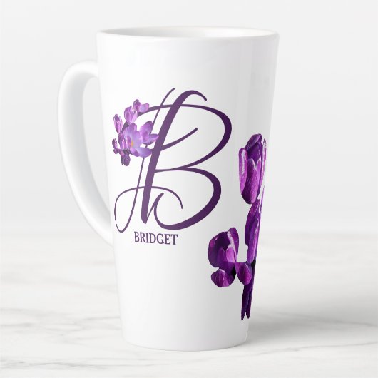 Tasse Latte Nom Bridget personnalisable Fleurs violettes fille (Angle gauche)