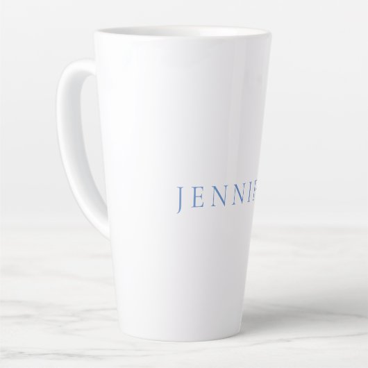 Tasse Latte Nom Calligraphie Script Simple Blanc Bleu (Angle gauche)