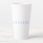 Tasse Latte Nom Calligraphie Script Simple Blanc Bleu (Devant)