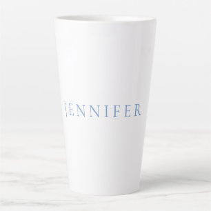 Tasse Latte Nom Calligraphie Script Simple Blanc Bleu