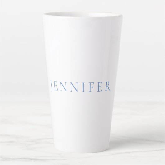 Tasse Latte Nom Calligraphie Script Simple Blanc Bleu (Devant)