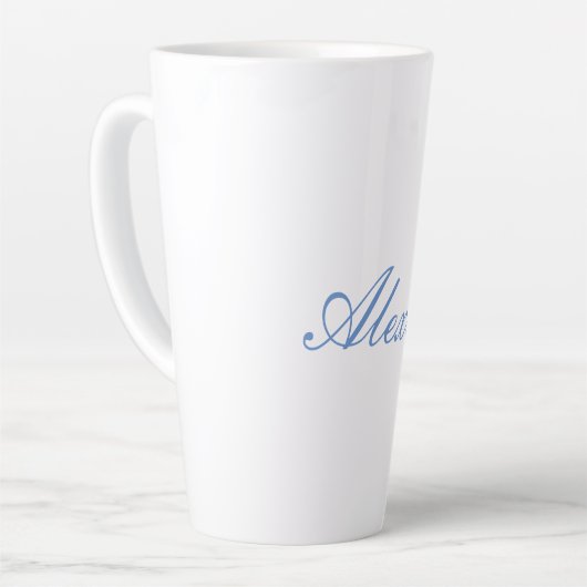 Tasse Latte Nom Calligraphie Script Simple Blanc Bleu (Angle gauche)