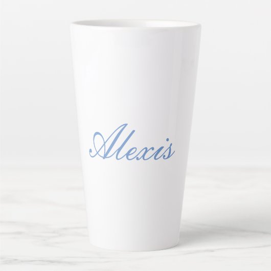 Tasse Latte Nom Calligraphie Script Simple Blanc Bleu (Devant)
