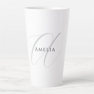 Tasse Latte Nom chic monogramme lettre initiale calligraphie 