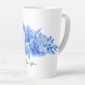 Tasse Latte Nom, Cobalt Blue Tropical Flowers & Feuilles (Angle droit)