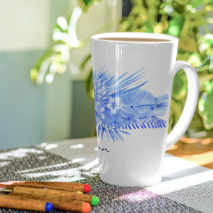 Tasse Latte Nom, Cobalt Blue Tropical Flowers & Feuilles