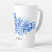 Tasse Latte Nom, Cobalt Blue Tropical Flowers & Feuilles (Angle droit)