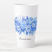 Tasse Latte Nom, Cobalt Blue Tropical Flowers & Feuilles (Devant)