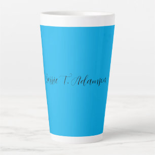 Tasse Latte Nom de calligraphie bleu ciel rétro élégant