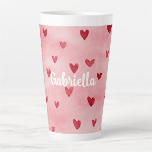 Tasse Latte Nom de cœurs rouges roses