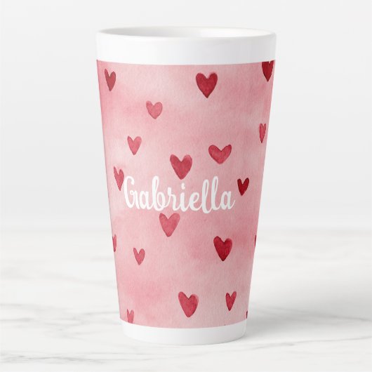 Tasse Latte Nom de cœurs rouges roses (Devant)
