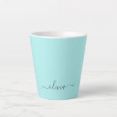 Tasse Latte Nom de monogramme girly écriture moderne bleu sarc (Devant)