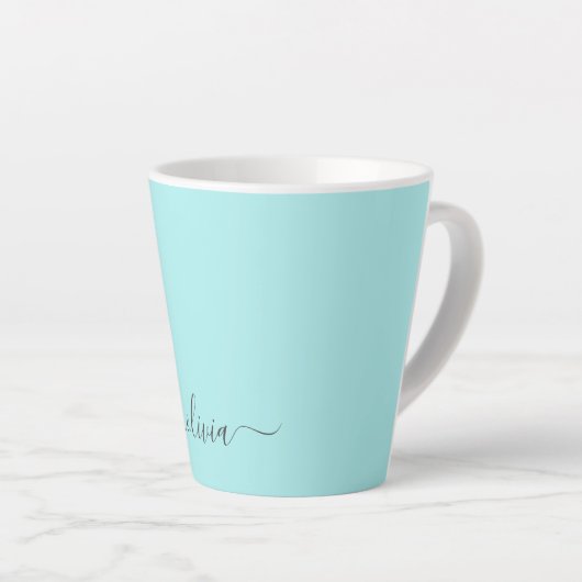 Tasse Latte Nom de monogramme girly écriture moderne sarcelle  (Angle droit)