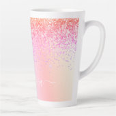 Tasse Latte Nom de monogramme métallique pailleté girly pastel (Droite)