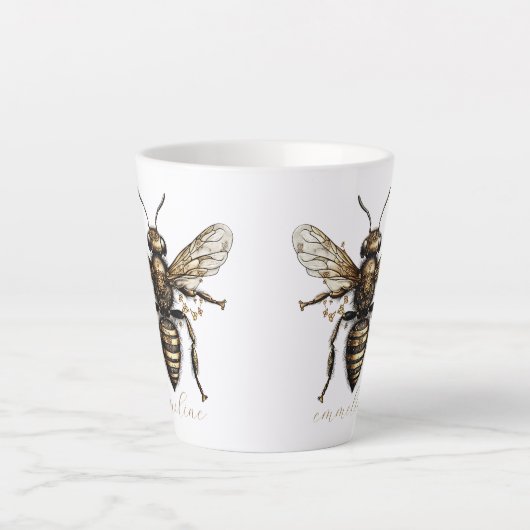 Tasse Latte Nom de script élégant Abeille dorée (Devant)