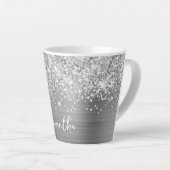Tasse Latte Nom de script Glam Argent Extra Étincelant (Angle droit)