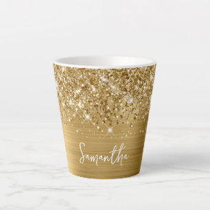 Tasse Latte Nom de script Gold Glam Extra Étincelant