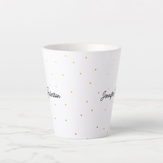 Tasse Latte Nom de script moderne Points blanc et or (Devant)