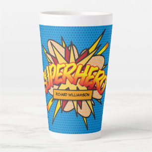 Tasse Latte Nom de SUPERHÉROS Amusement Rétro Art Pop Bande De