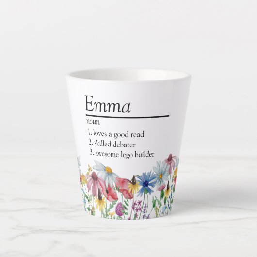 Tasse Latte Nom Définition Pays Frontière Rustique Fleur sauva (Devant)