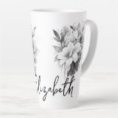 Tasse Latte Nom des fleurs noires et blanches (Angle droit)