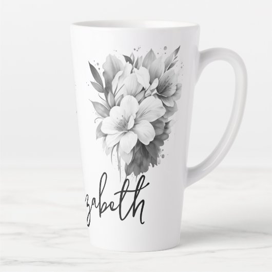 Tasse Latte Nom des fleurs noires et blanches (Droite)