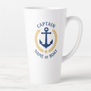Tasse Latte Nom du bateau capitaine Ancre Gold Style Laurel St