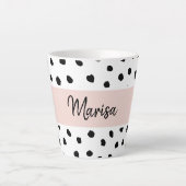 Tasse Latte Nom du monogramme moderne | Points rose et noir Pa (Devant)