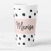 Tasse Latte Nom du monogramme moderne | Points rose et noir Pa (Devant)