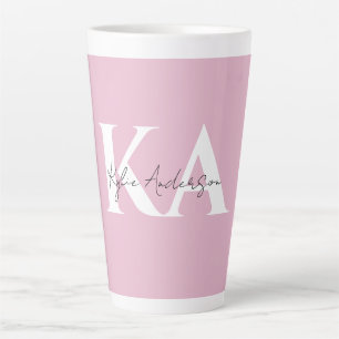 Tasse Latte Nom du monogramme personnel rose moderne -