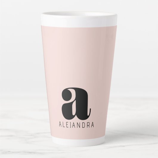 Tasse Latte Nom du monogramme rose gras moderne (Devant)